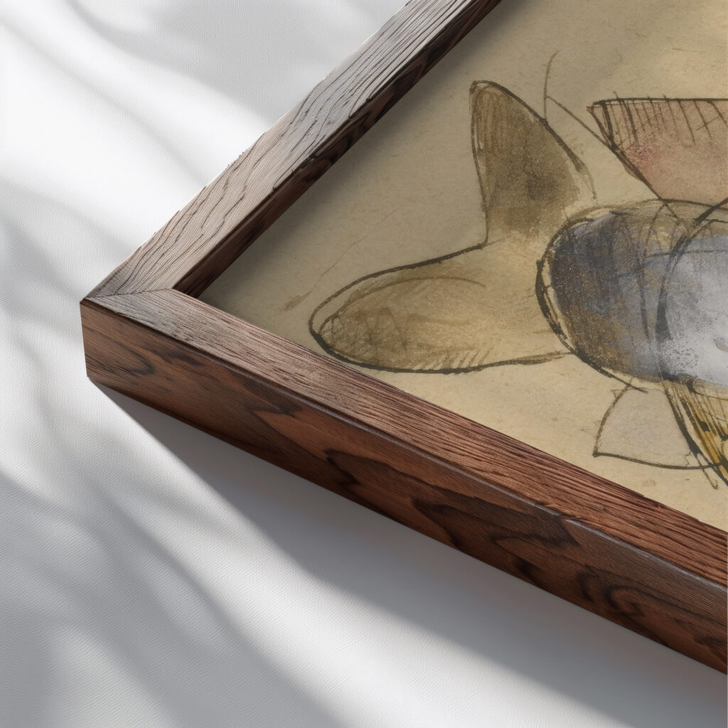 Springendes Reh in Blumen Deer leaping among flowers Franz Marc close up dark wood mockup