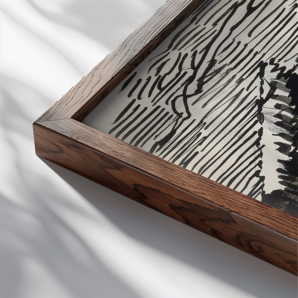 Staande vrouw in een deuropening 1919 08 Reijer Stolk close up dark wood mockup
