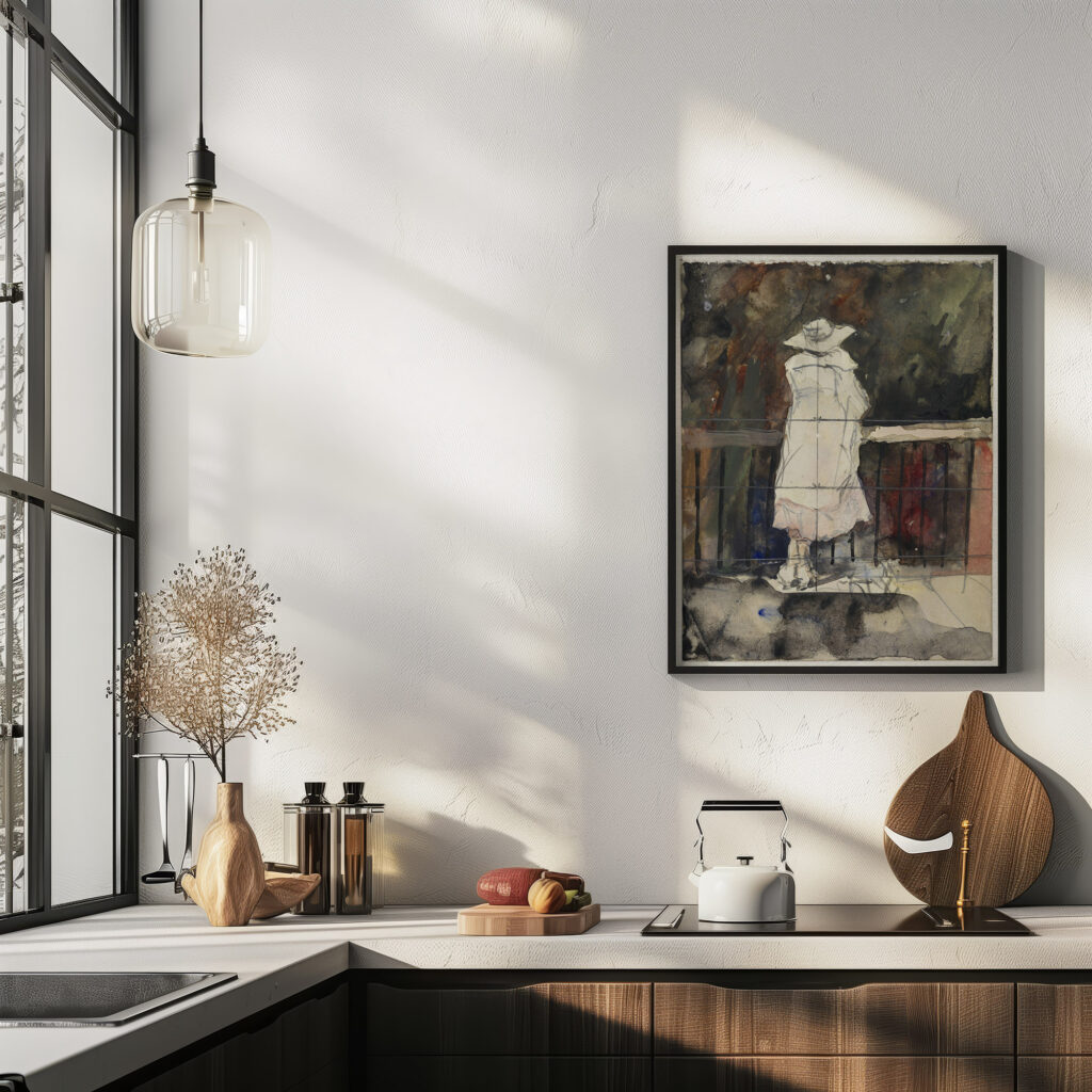 Staande vrouw voor een balustrade op de rug gezien 1860 1921 Adolf le Comte 6 mockup