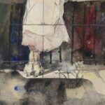 Staande vrouw voor een balustrade op de rug gezien 1860 1921 Adolf le Comte 8 mockup