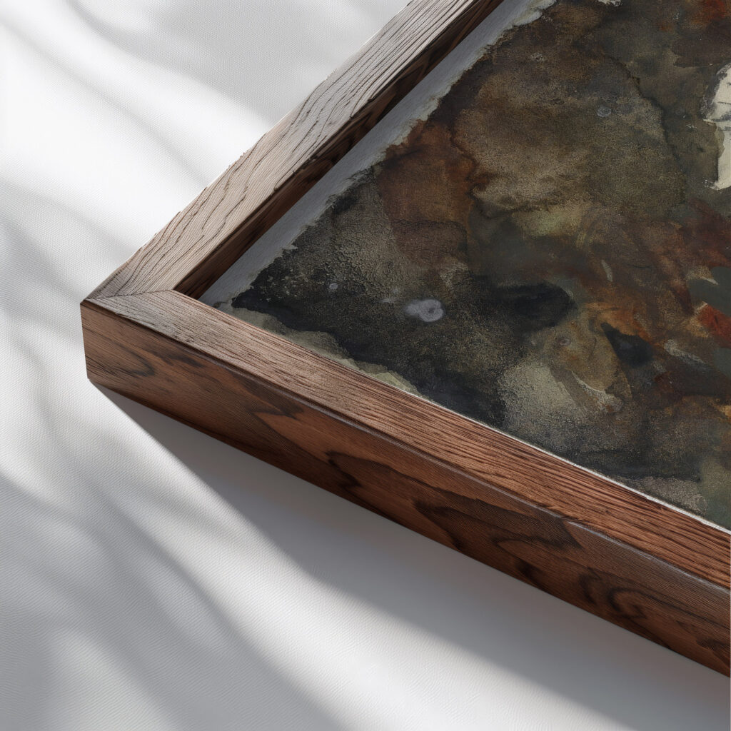 Staande vrouw voor een balustrade op de rug gezien 1860 1921 Adolf le Comte close up dark wood mockup