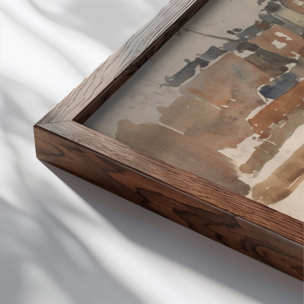 Stadsgezicht 1873 1932 Wilhelmus Johannes Steenhoff close up dark wood mockup