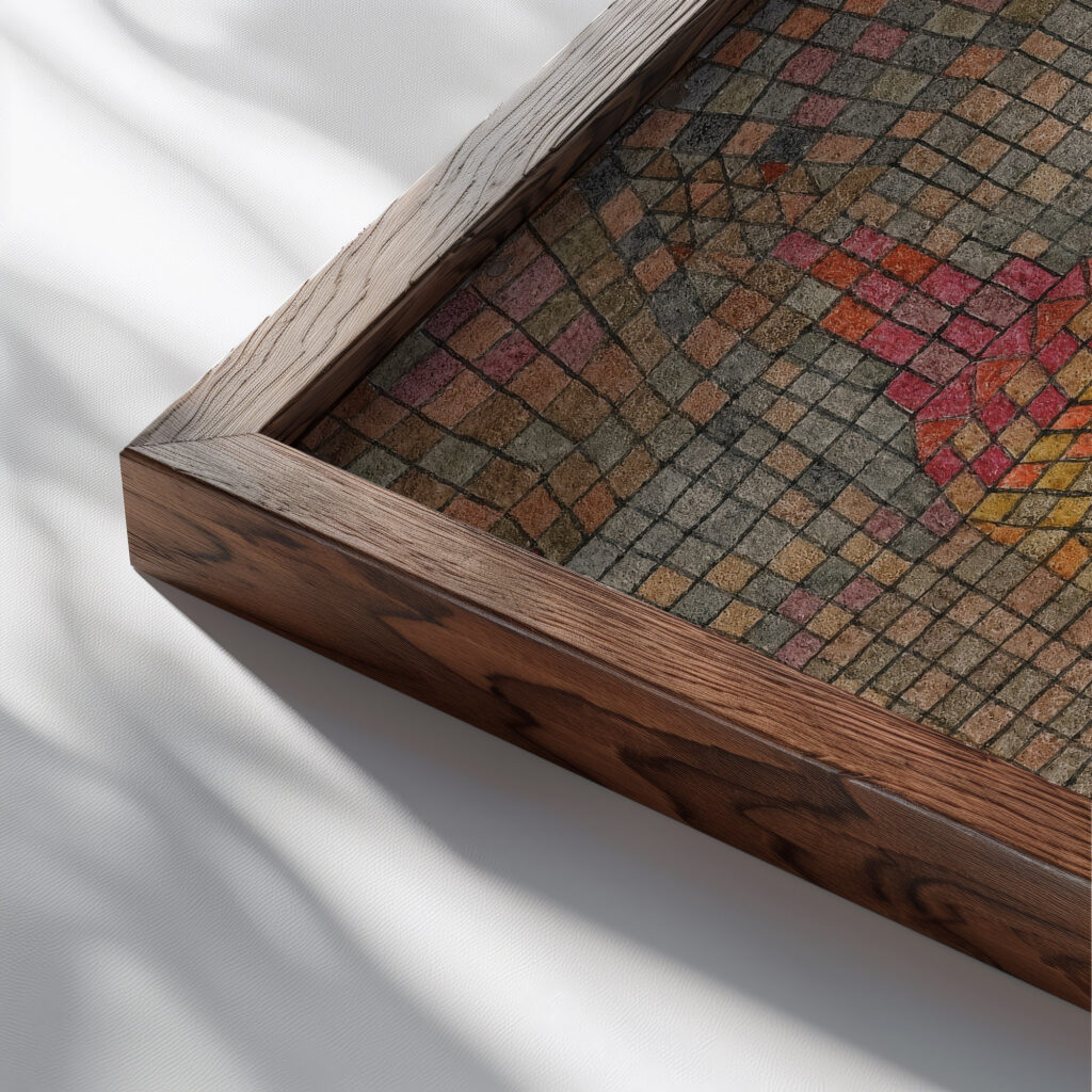 Stadtburg Kr. Town Castle Kr. 1932 Paul Klee close up dark wood mockup