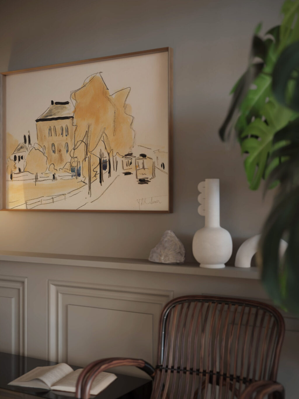 Stadtlandschaft mit zwei Strasenbahnen Strassenbahn. Berlinerstrasse in Dresden 1909 1911 Ernst Ludwig Kirchner video mockup