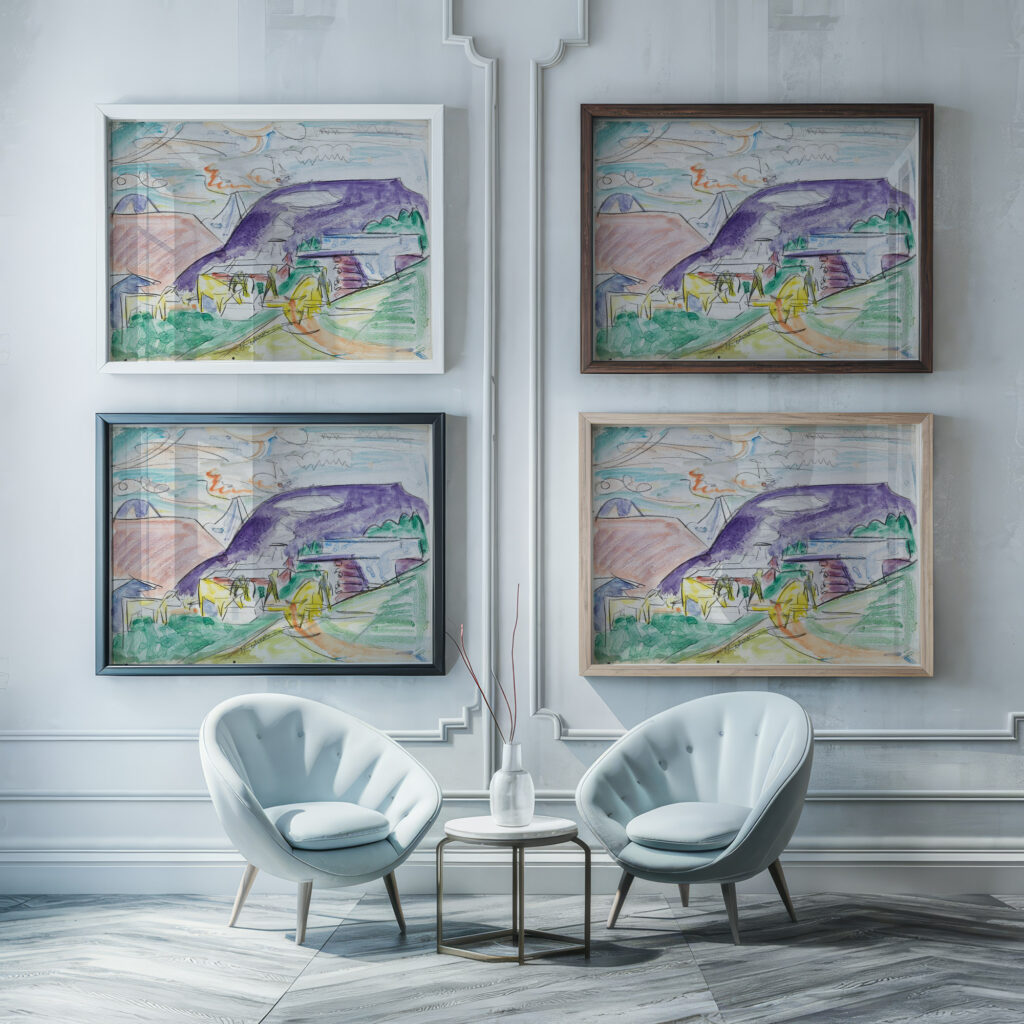 Stafelalp mit Kuhen ca 1920 Ernst Ludwig Kirchner framed posters mockup