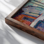 Stairway with Figures China 1916 Jerome S. Blum close up dark wood mockup