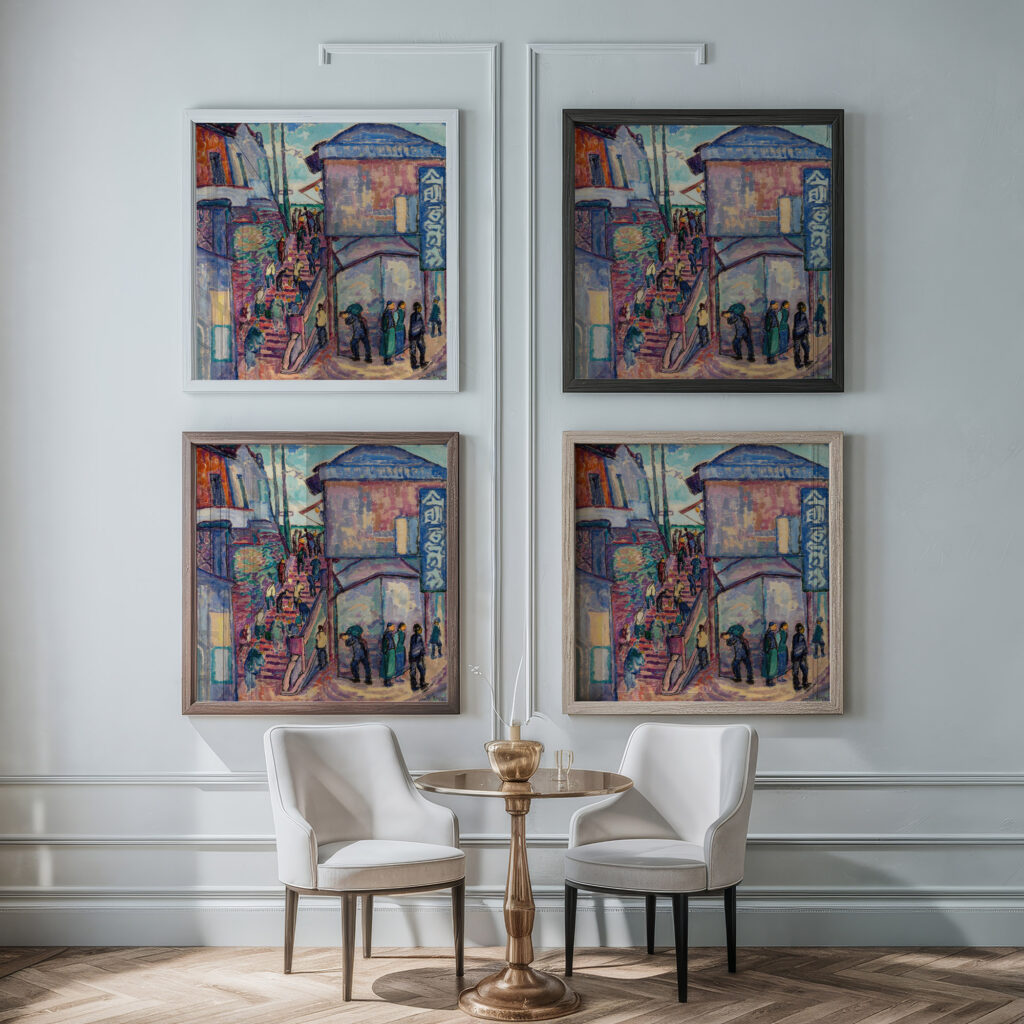 Stairway with Figures China 1916 Jerome S. Blum framed posters mockup