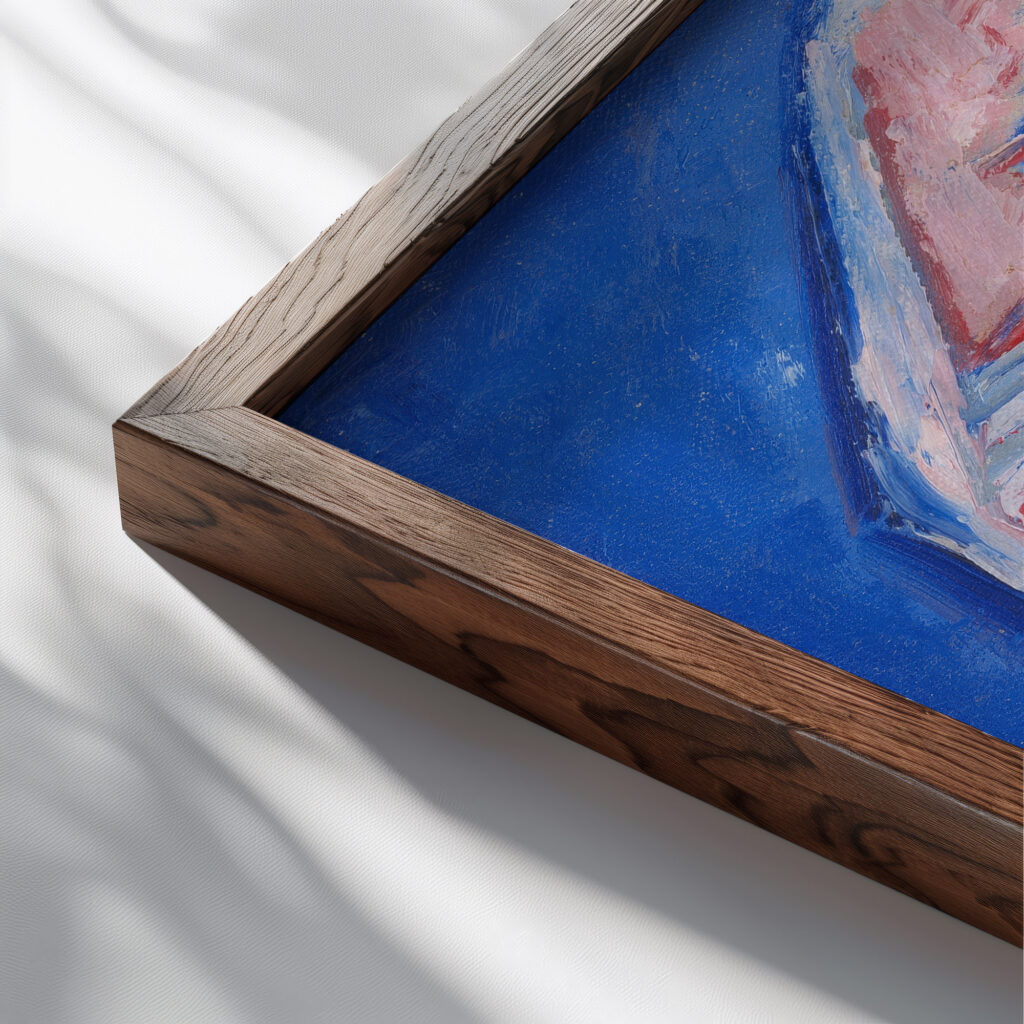 Standing Madonna with an Angel 1937–1938 Mikulas Galanda close up dark wood mockup