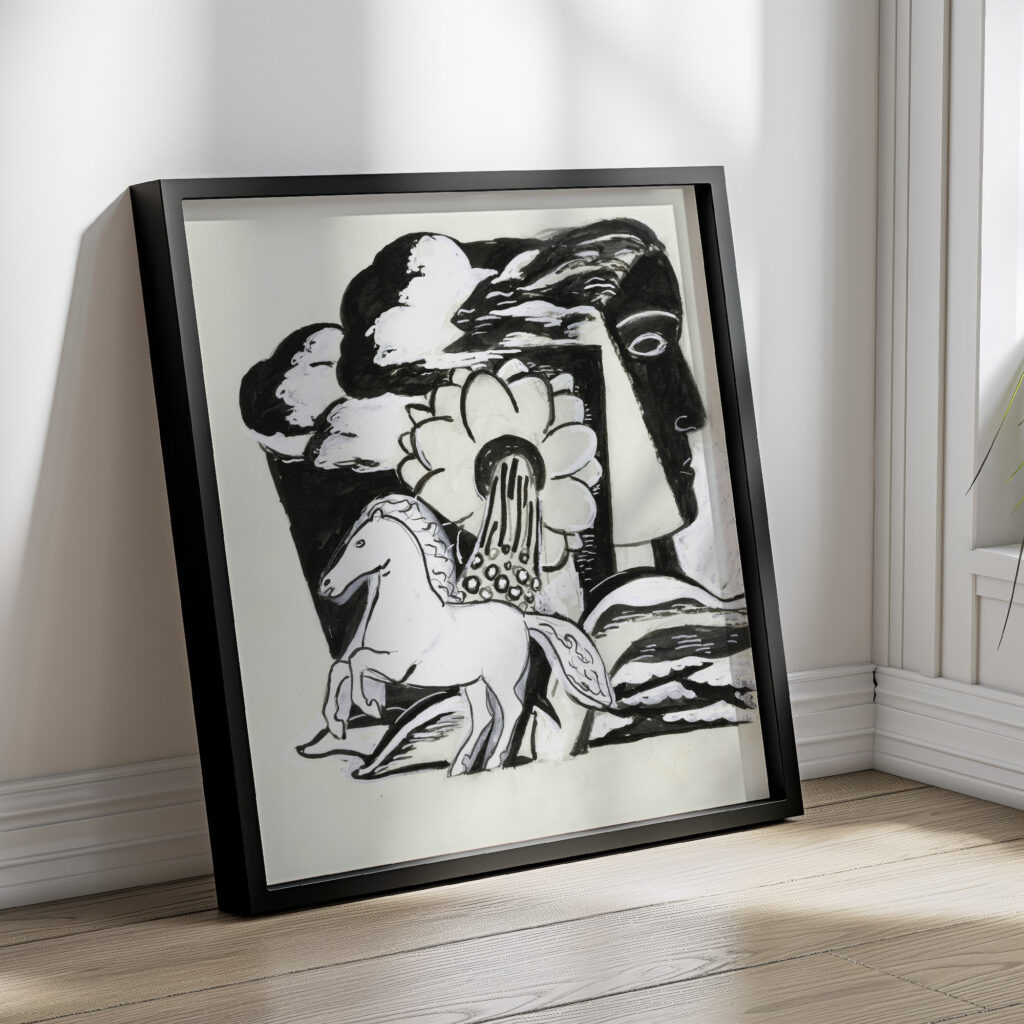 Steigerend paard bloem en kop schets 1930 Leo Gestel 4 mockup