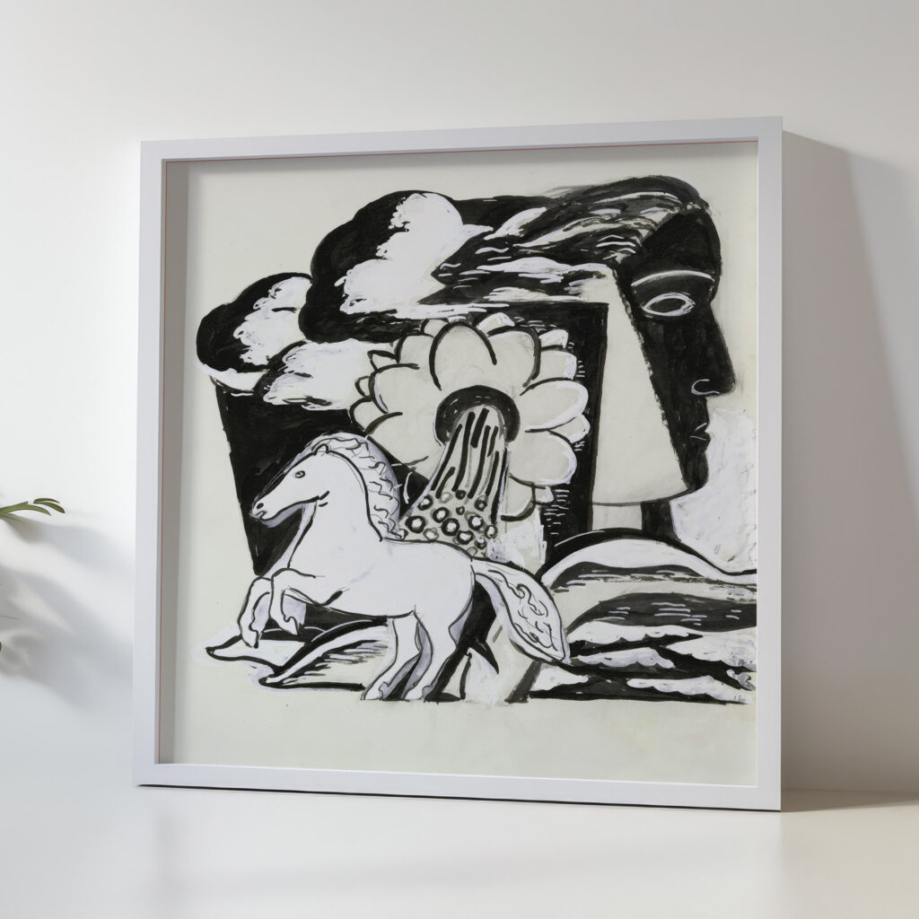 Steigerend paard bloem en kop schets 1930 Leo Gestel 5 mockup