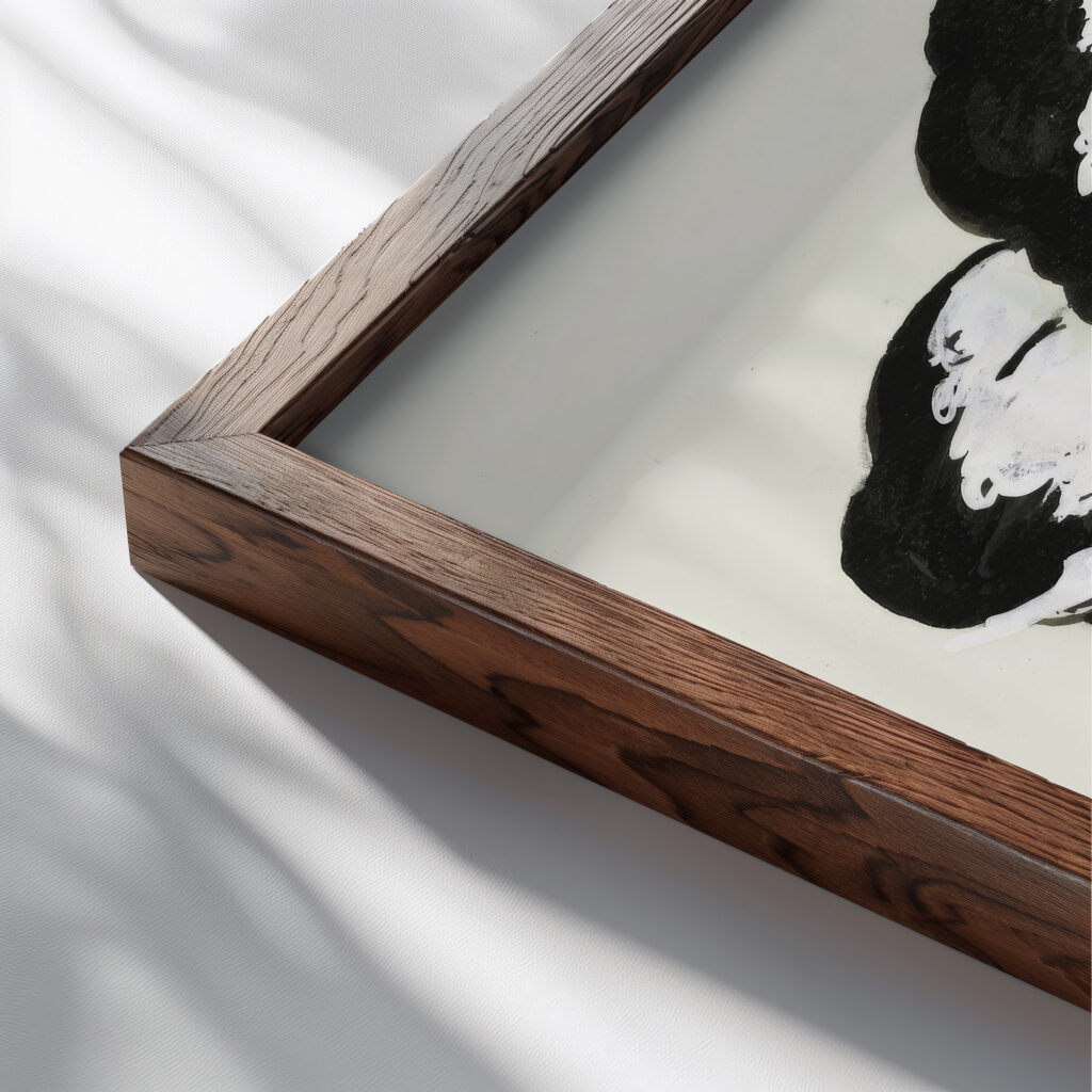 Steigerend paard bloem en kop schets 1930 Leo Gestel close up dark wood mockup