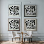 Steigerend paard bloem en kop schets 1930 Leo Gestel framed posters mockup