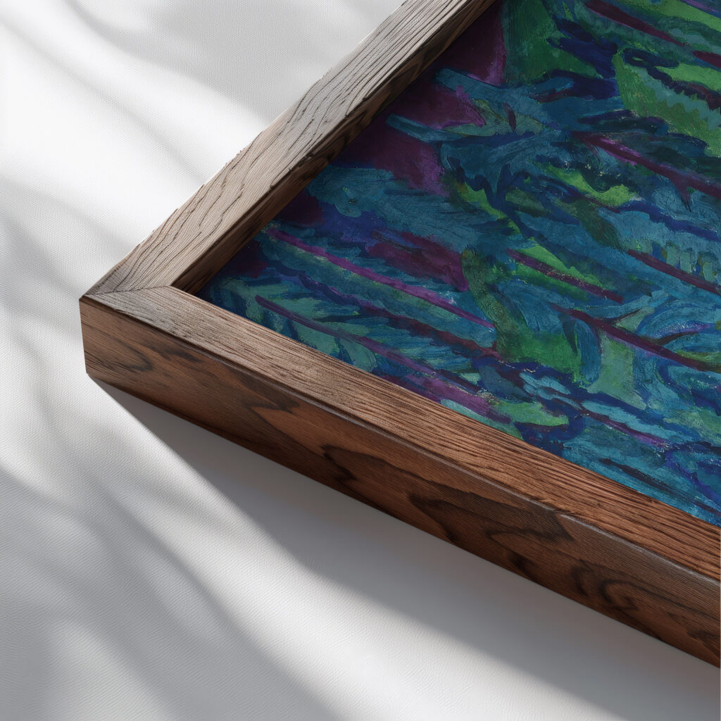 Steinbruch bei Wildboden 1923 Ernst Ludwig Kirchner close up dark wood mockup