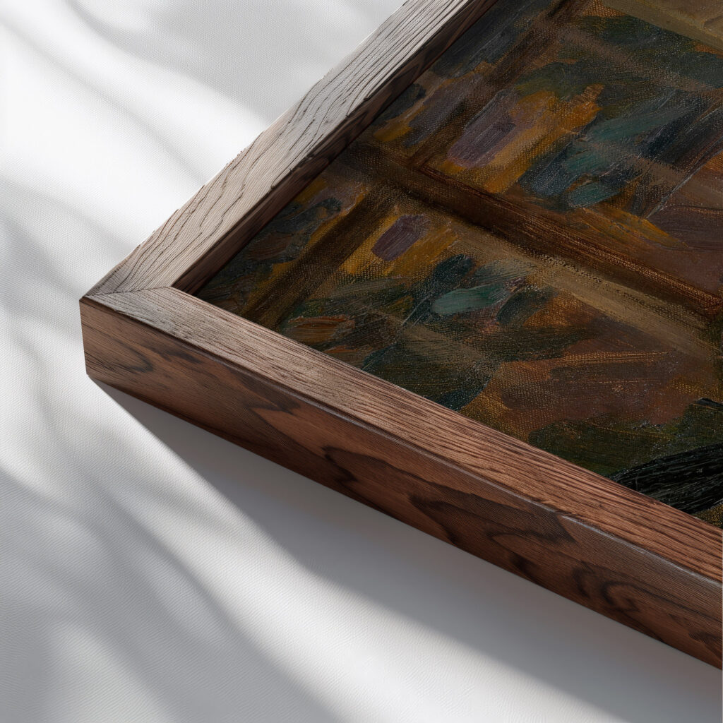 Still Life with Buste Henri Victor Gabriel Le Fauconnier close up dark wood mockup