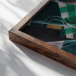 Still Life with Checked Tablecloth 1915 Juan Gris close up dark wood mockup