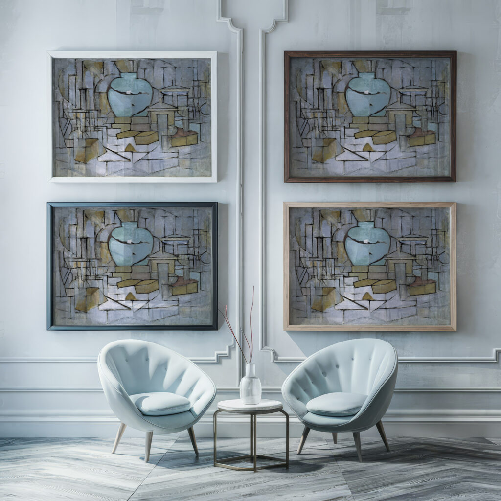 Still Life with Gingerpot II 1912 Piet Mondrian framed posters mockup