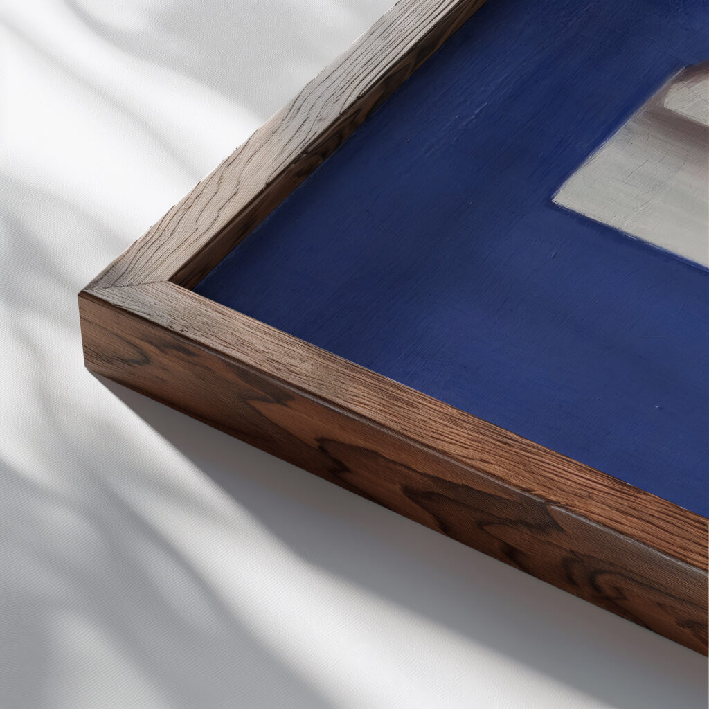Still Life with White Jar Orange and Book 1932 – 1933 Vilhelm Lundstrom close up dark wood mockup