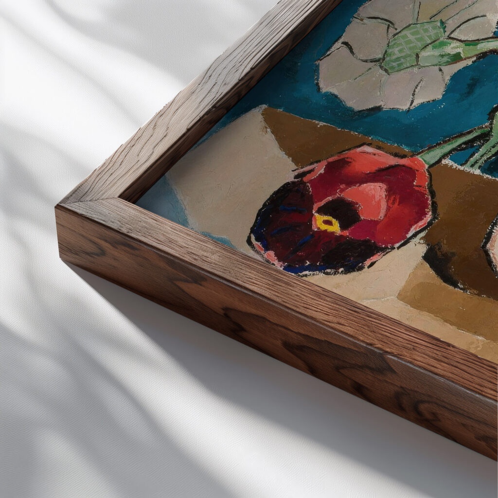 Still life 1947 Romuald Kamil Witkowski close up dark wood mockup