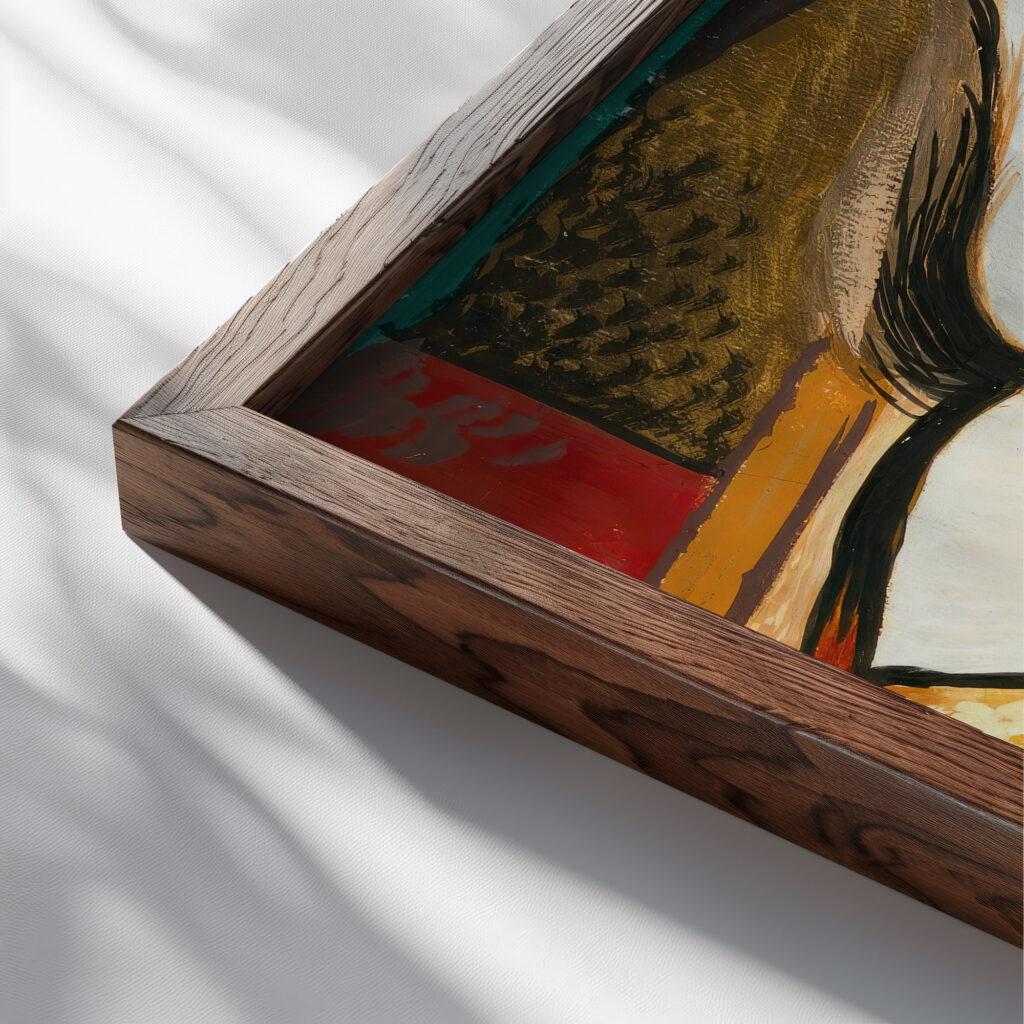 Still life with cup and book 1915 Antonin Prochazka close up dark wood mockup