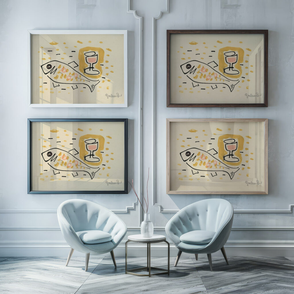 Still life with fish 1937 Mikulas Galanda framed posters mockup