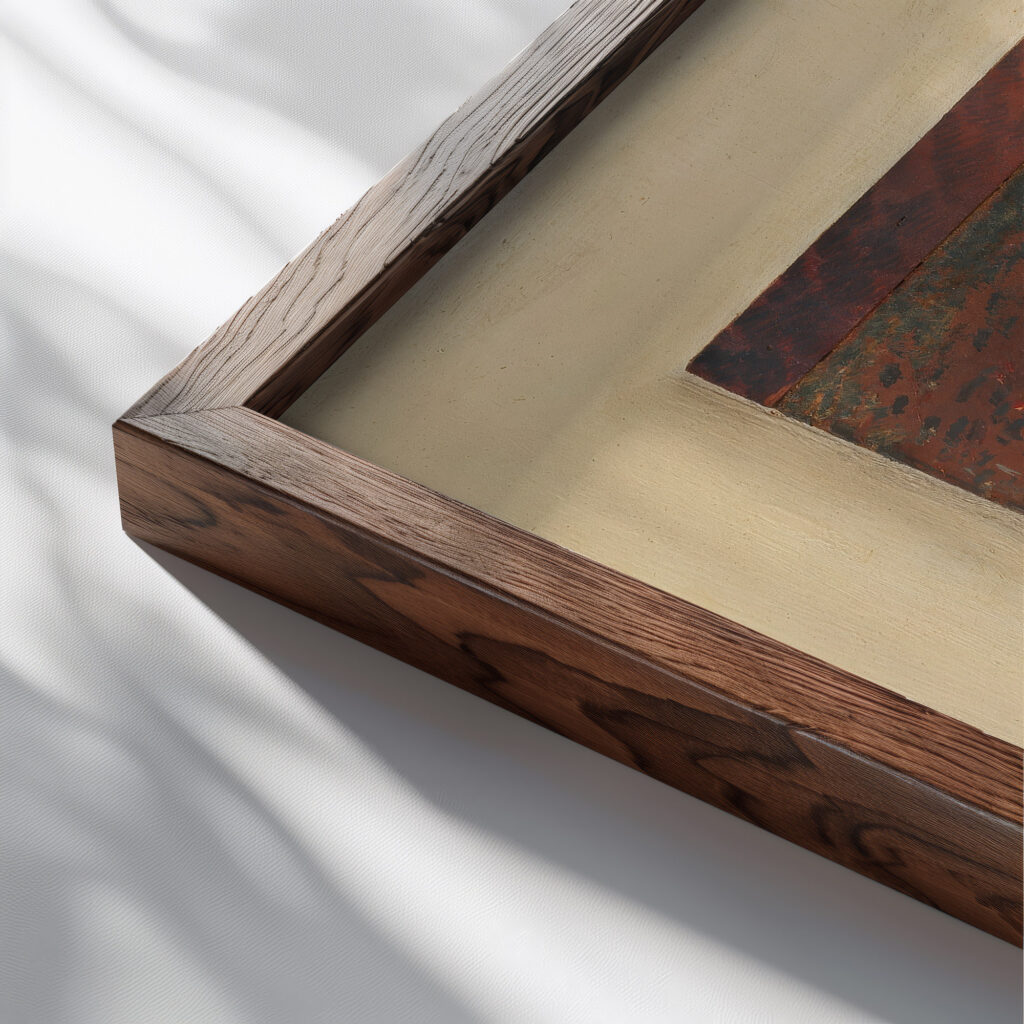 Still life with penny 1941 Kurt Schwitters close up dark wood mockup