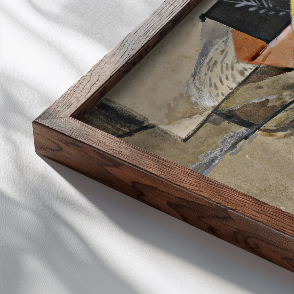 Still life with vase and flower 1914 15 Antonin Prochazka close up dark wood mockup