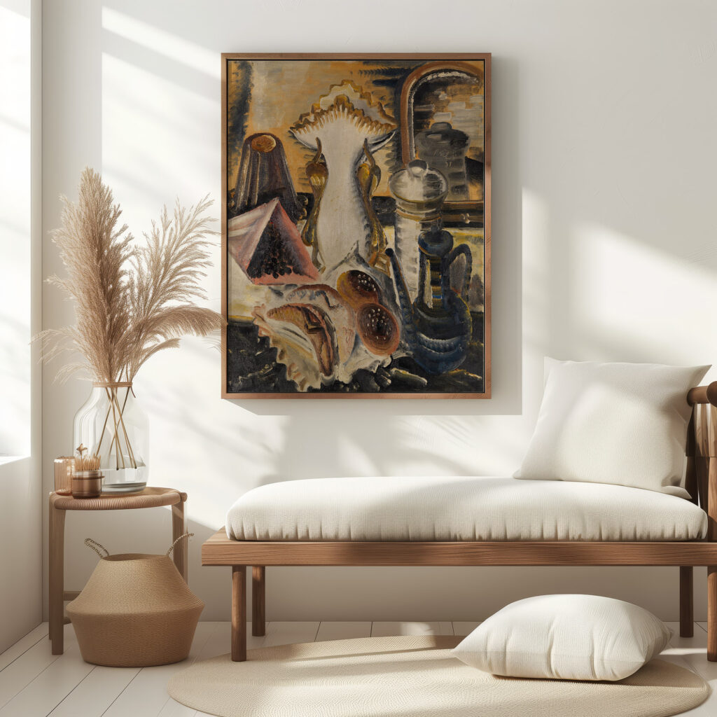 Stillleben mit Kaffeekanne Korinthen und Obst 1931 Paul Kleinschmidt 5 mockup