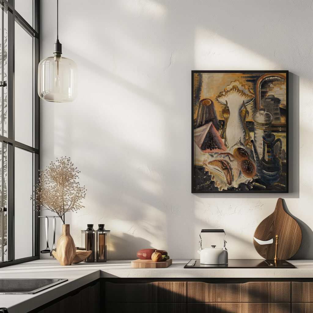 Stillleben mit Kaffeekanne Korinthen und Obst 1931 Paul Kleinschmidt 6 mockup