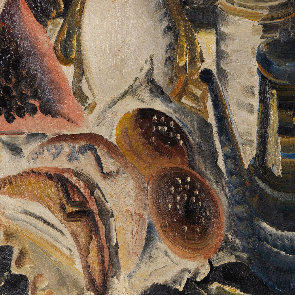 Stillleben mit Kaffeekanne Korinthen und Obst 1931 Paul Kleinschmidt 8 mockup