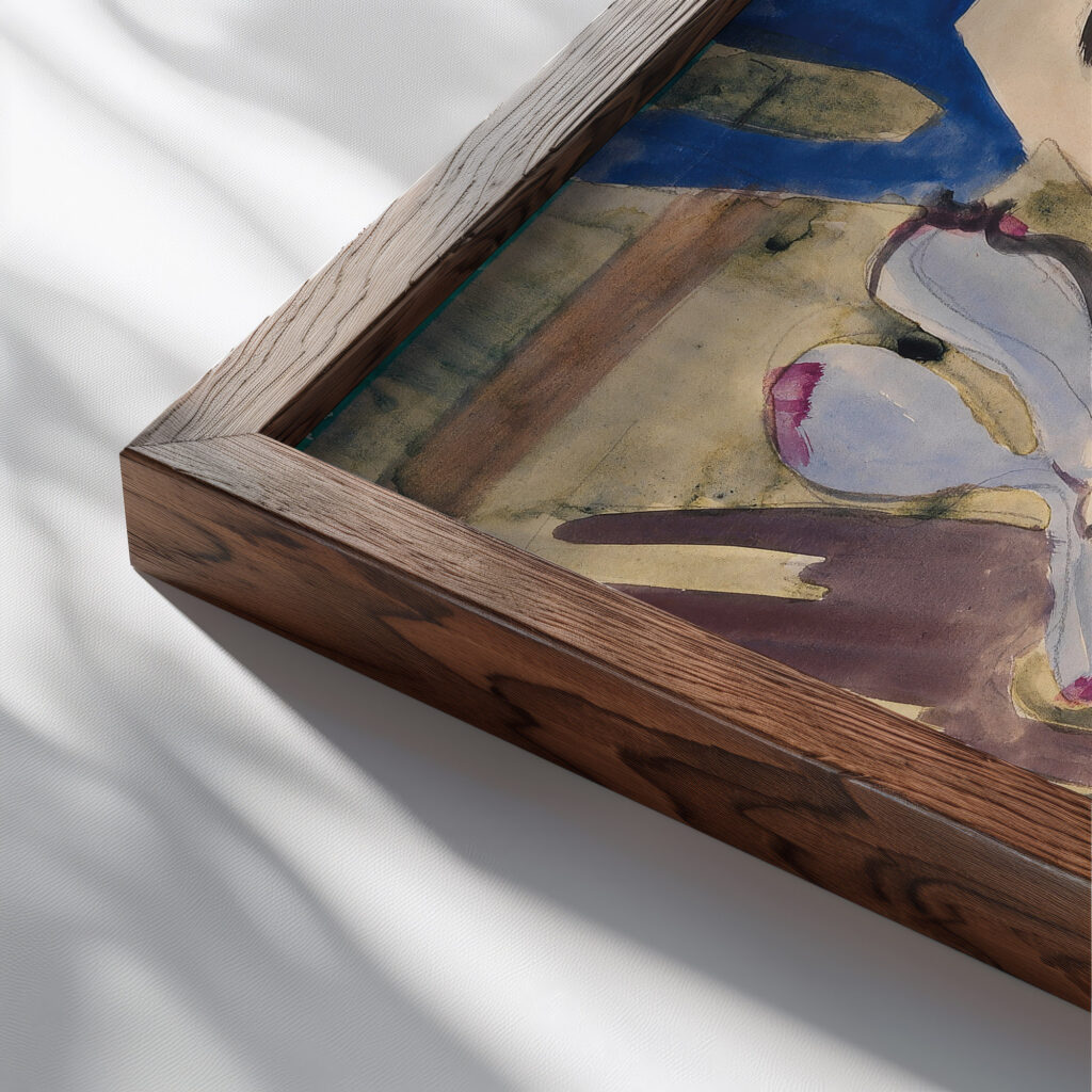 Stillleben mit Orchideen Tanzende Traumwesen 1927 Ernst Ludwig Kirchner close up dark wood mockup