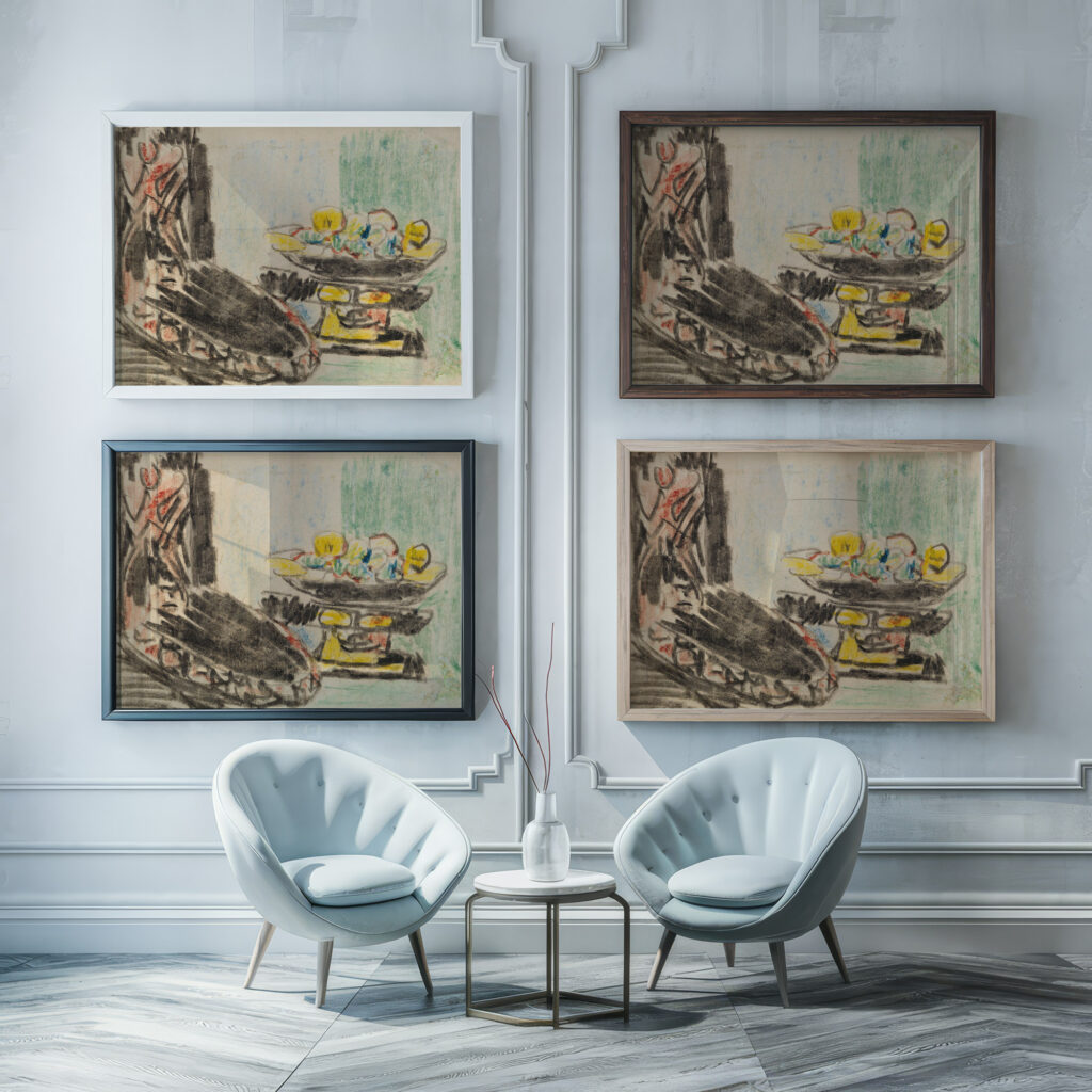 Stillleben neben geschnitztem Stuhl 1909 Ernst Ludwig Kirchner framed posters mockup