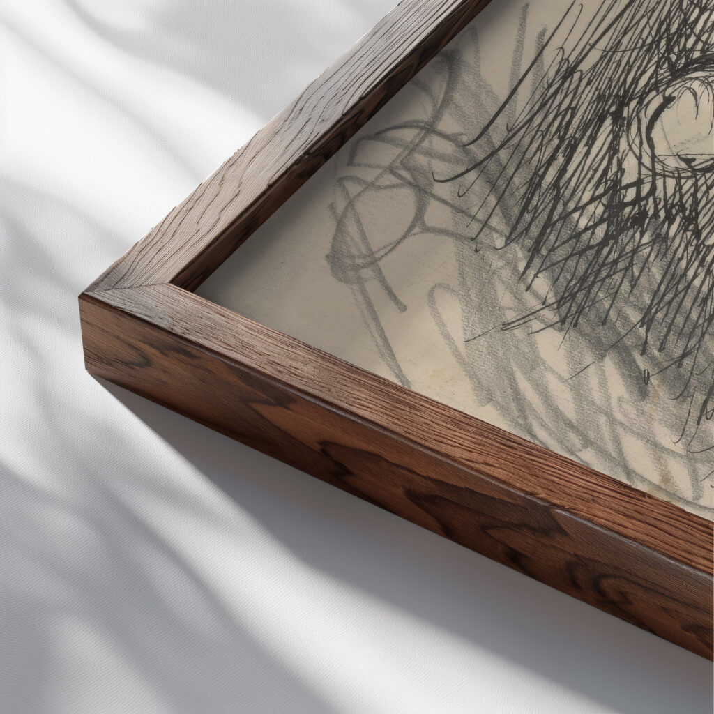 Stooped Old Man 1940–1944 Jan Novak close up dark wood mockup