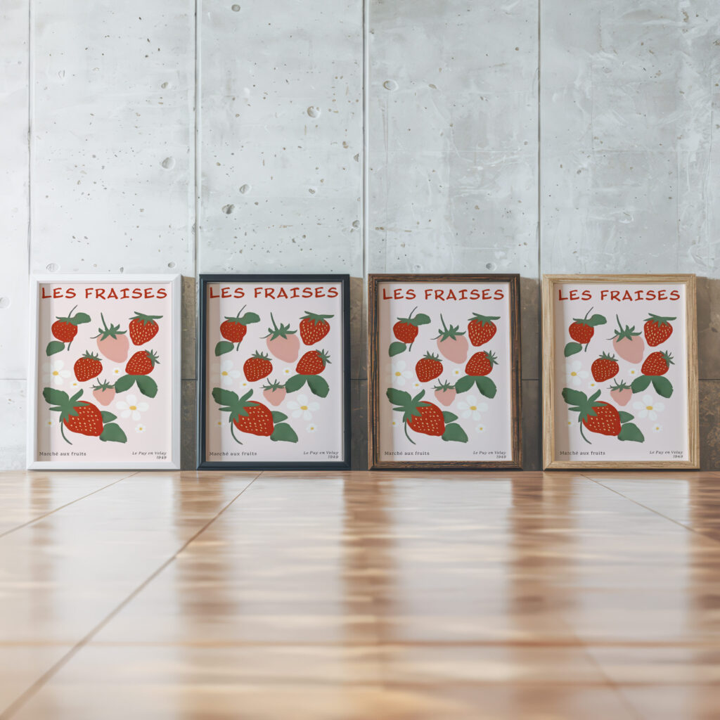 Strawberries 3x4 framed posters mockup