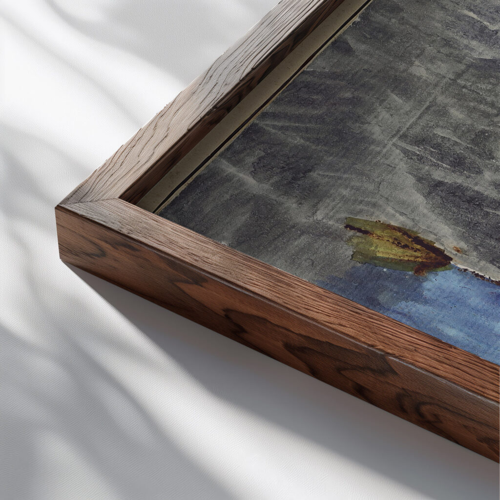 Strenge Gebirgsform Kristallines Gebirge 1924 Paul Klee close up dark wood mockup