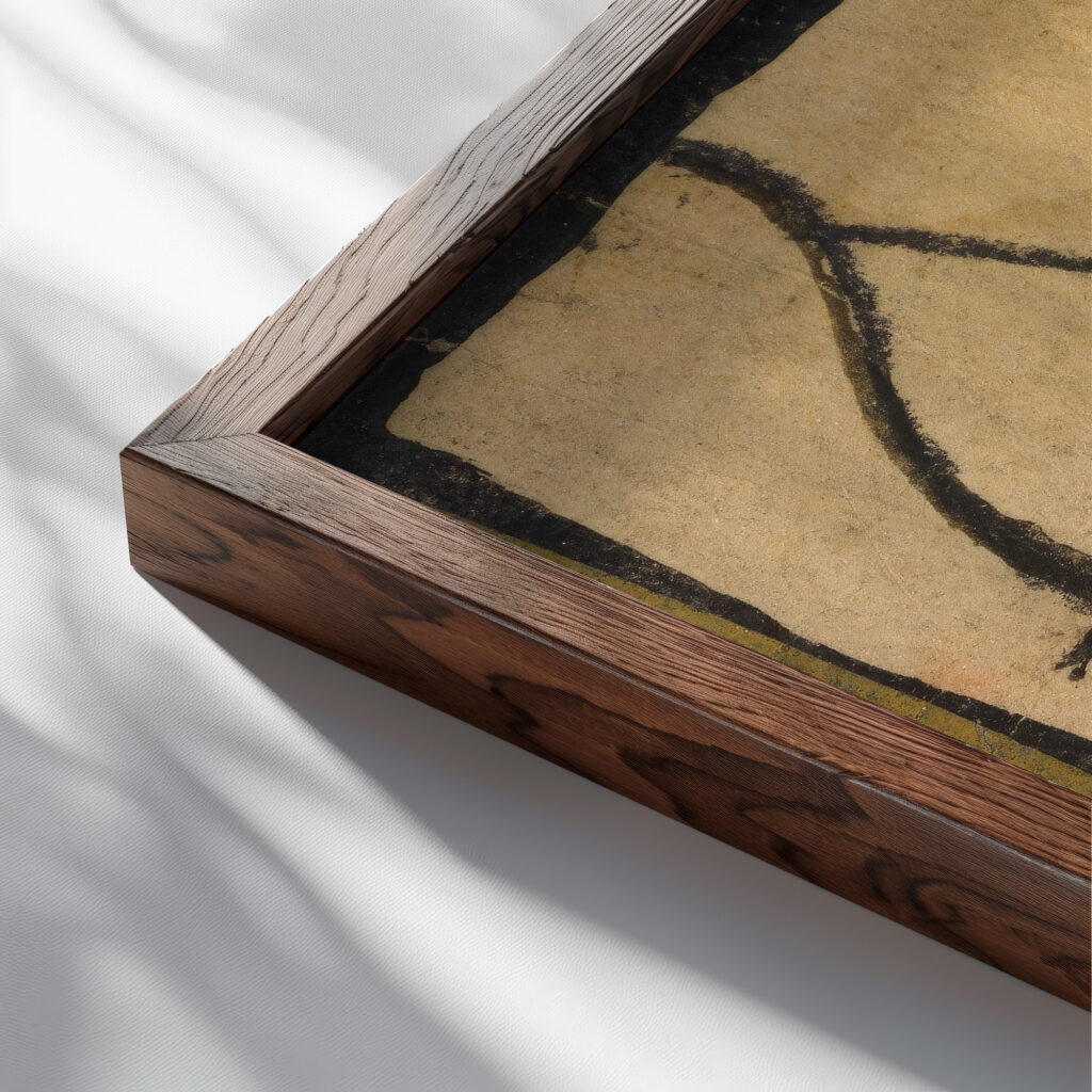 Strichmannchen mit Pfeil und Bogen 1918 Egon Schiele close up dark wood mockup