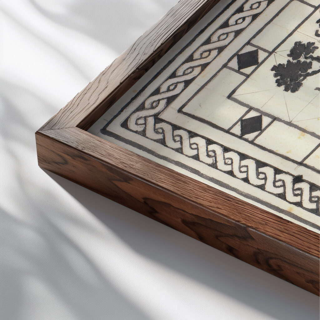 Studie efter pompejansk gulv 1931 Joakim Skovgaard close up dark wood mockup