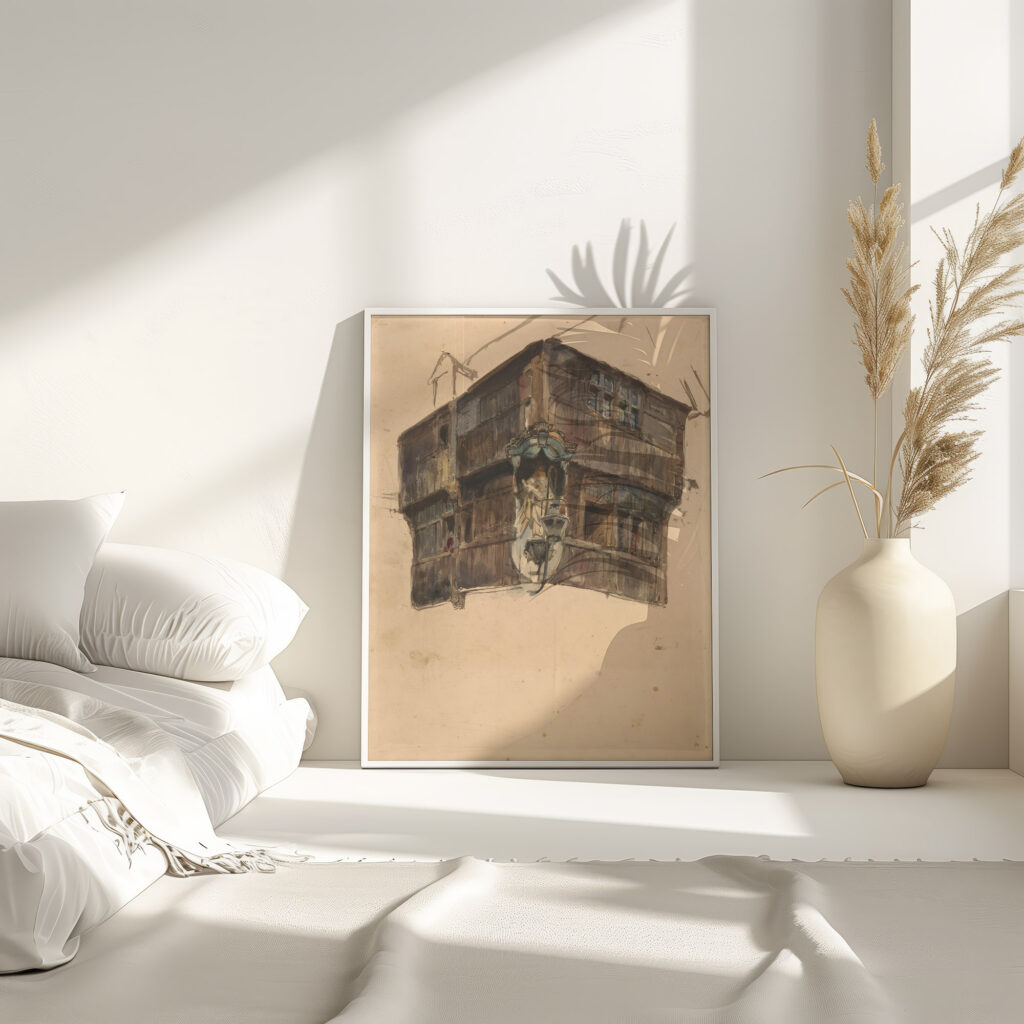 Studie van de bovenste verdieping van een hoekhuis 1827 1891 Johannes Bosboom 4 mockup