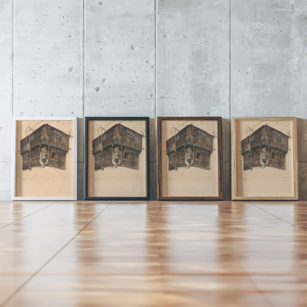 Studie van de bovenste verdieping van een hoekhuis 1827 1891 Johannes Bosboom framed posters mockup