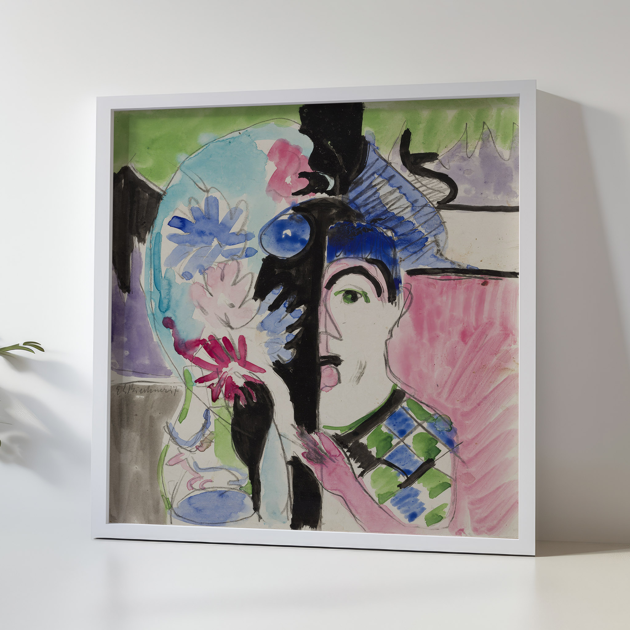 Study for 'Miller's Head with Flowers' (ca. 1927) - Ernst Ludwig Kirchner | High Quality Print