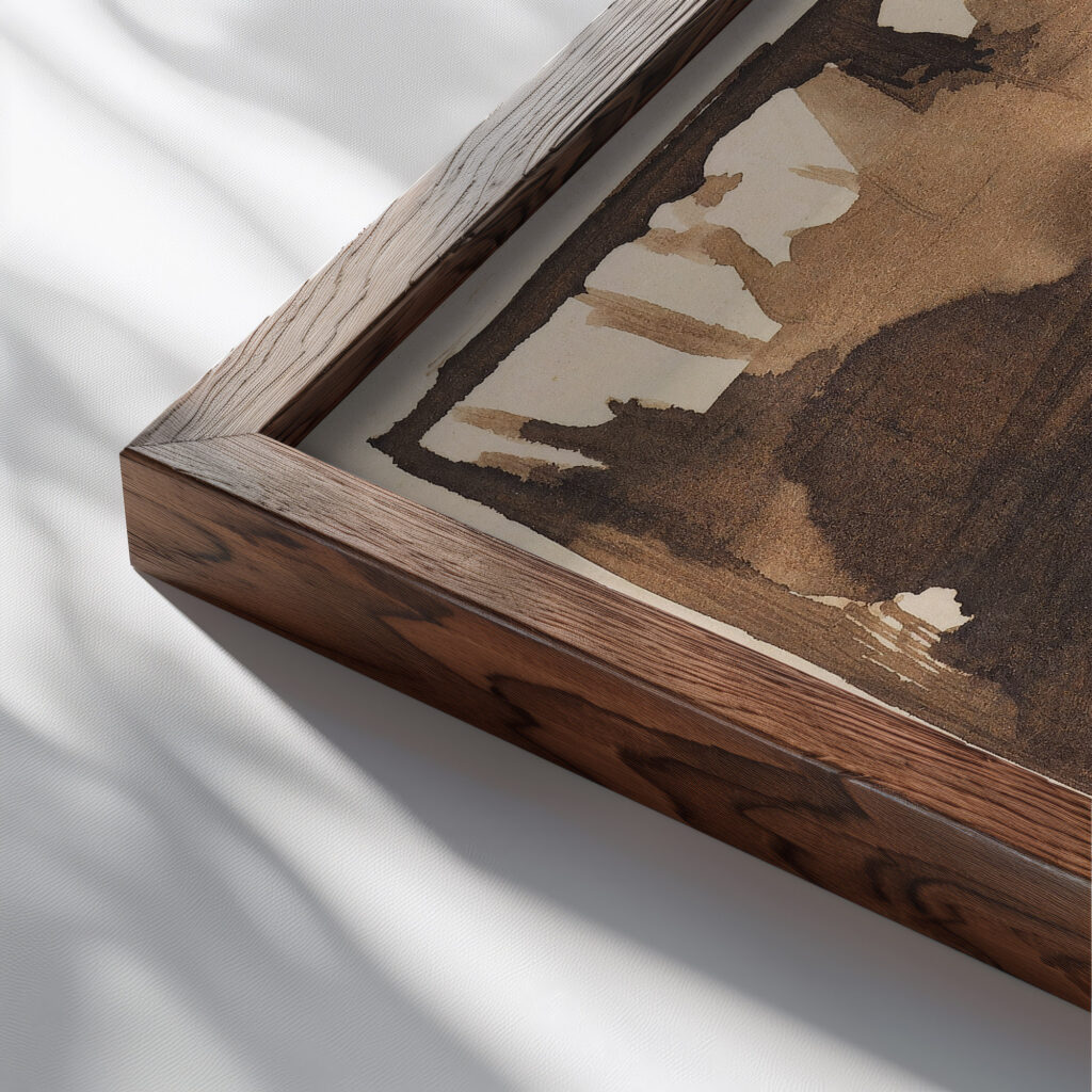 Studie zu Sonntagnachmittag in Laren 1882 Max Liebermann close up dark wood mockup