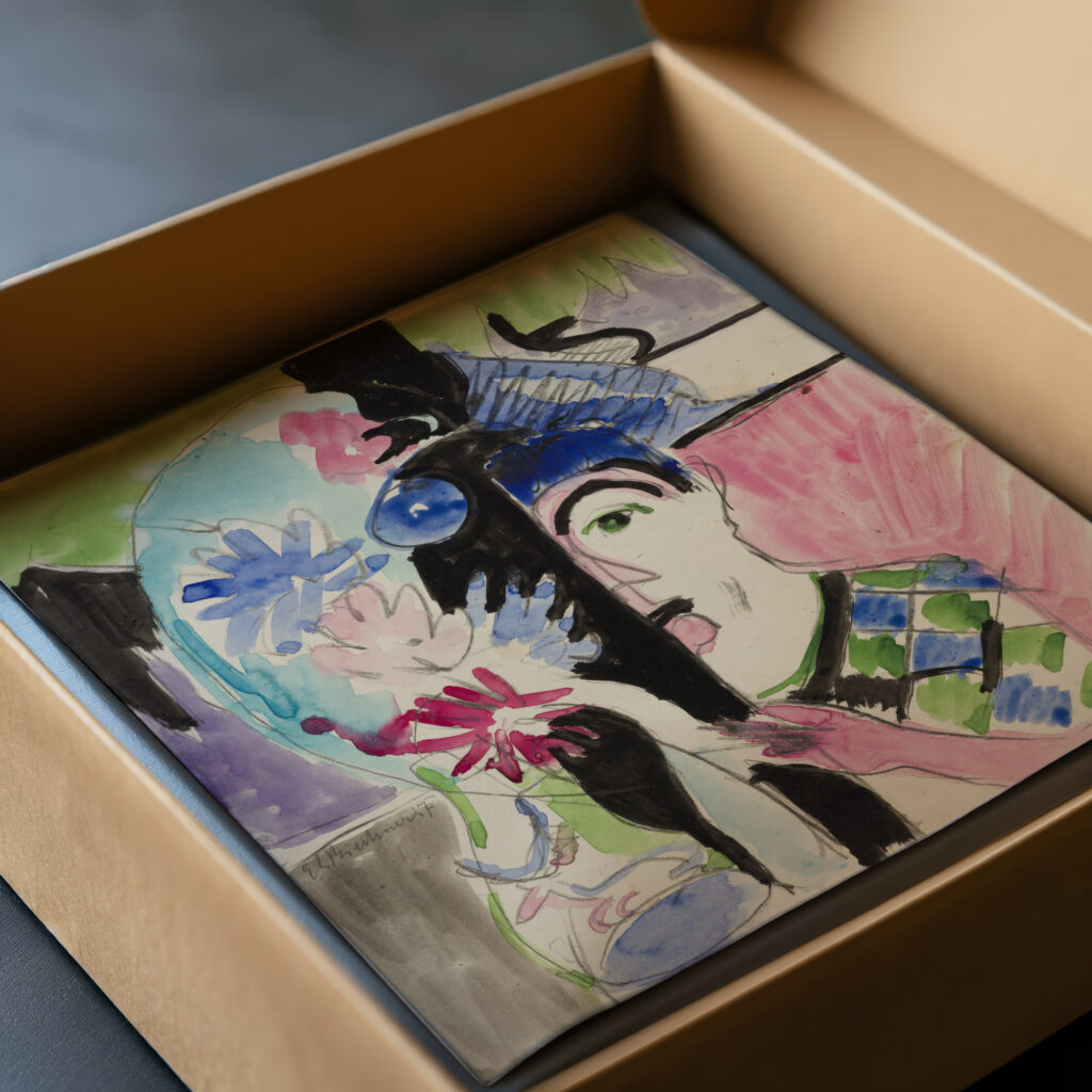 Studie zu ‘Mullerkopf mit Blumen ca. 1927 Ernst Ludwig Kirchner video mockup