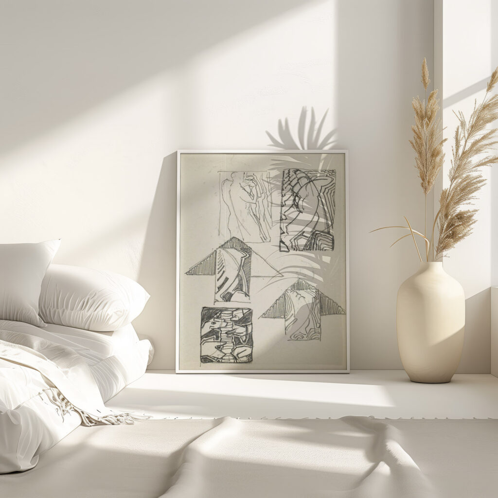 Studieblad onder andere met figuren en dierenkoppen 1906 Reijer Stolk 4 mockup