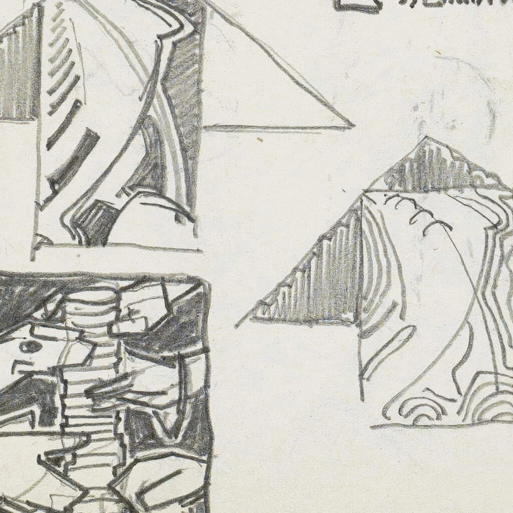 Studieblad onder andere met figuren en dierenkoppen 1906 Reijer Stolk 8 mockup