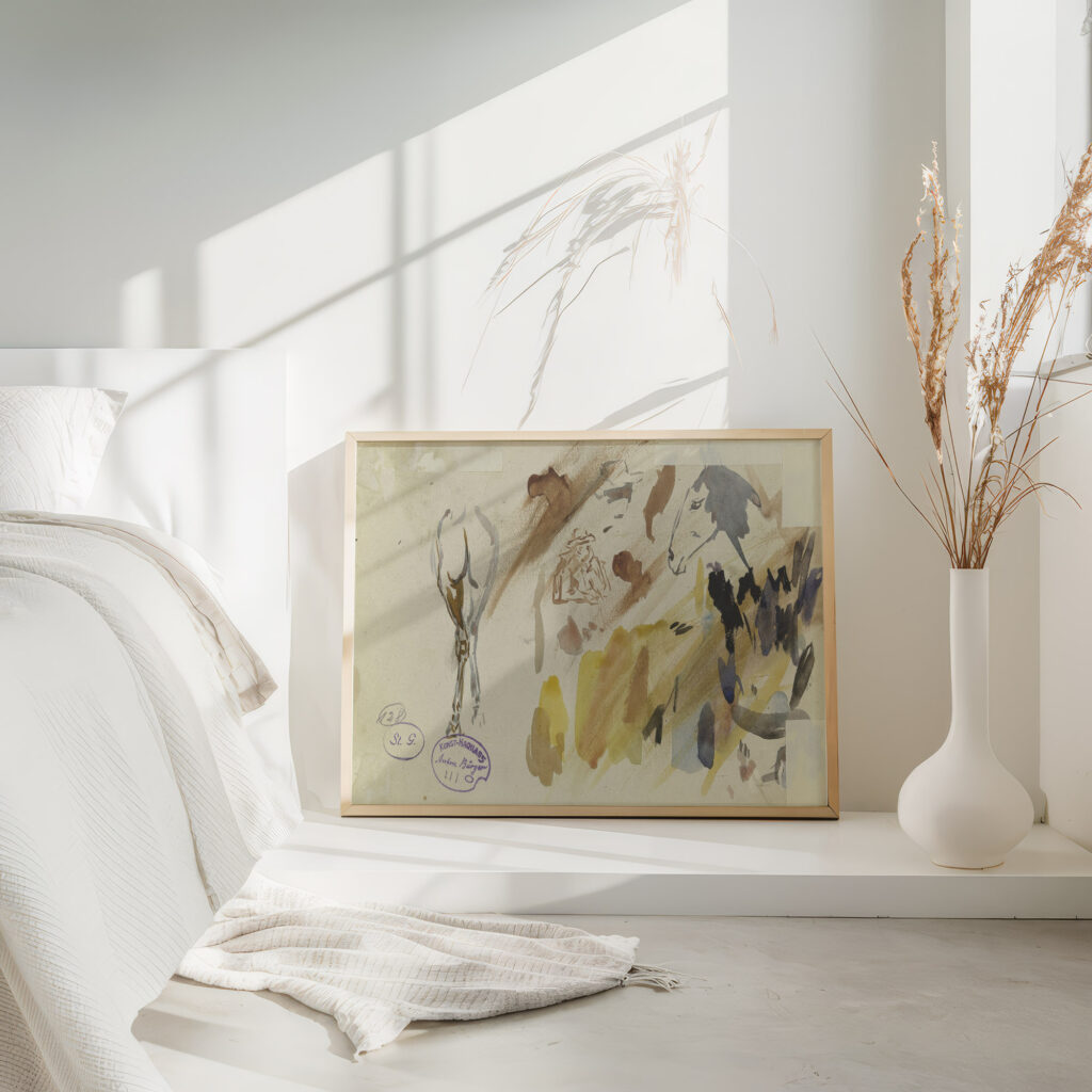 Studienblatt Pferde und Mann mit Hut Anton Burger 4 mockup