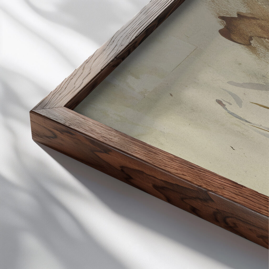 Studienblatt Pferde und Mann mit Hut Anton Burger close up dark wood mockup