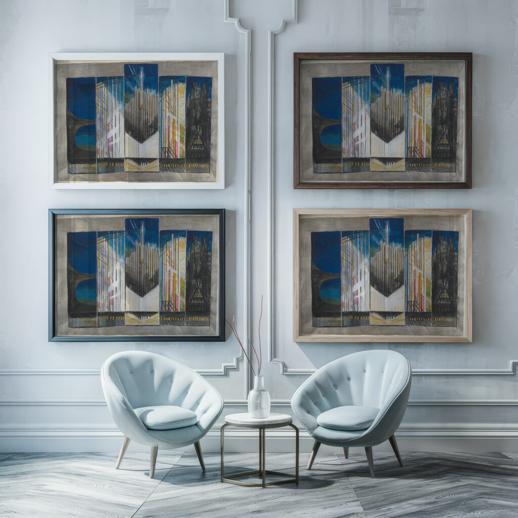 Study for New York Interpreted 1920–22 Joseph Stella framed posters mockup