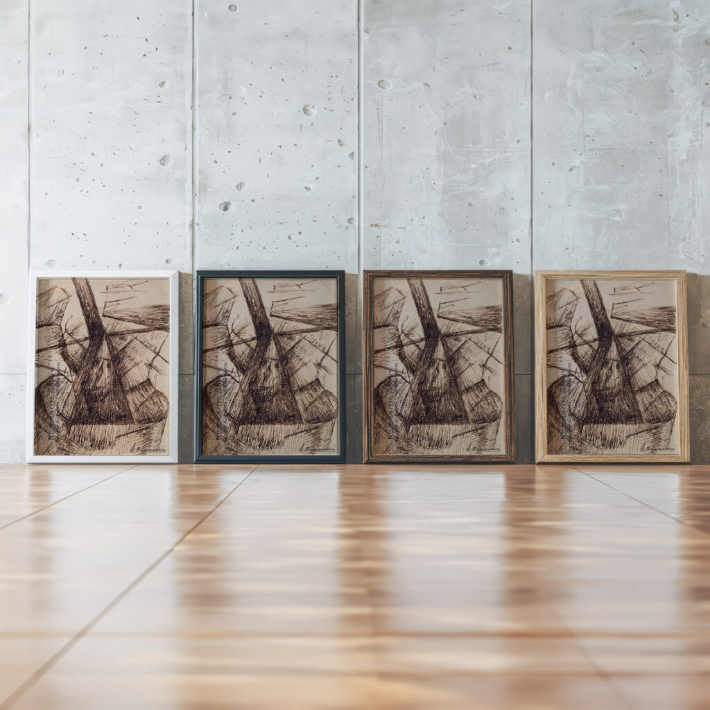 Study for ‘Fusion of a Head and a Window 1912 Umberto Boccioni framed posters mockup