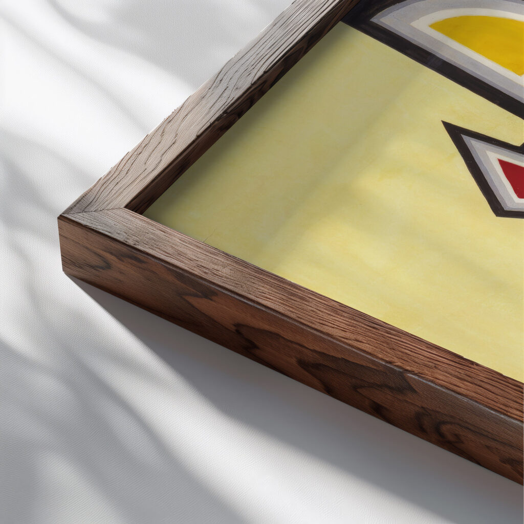 Study in Rhythm Red and Gold ca. 1934 Joseph Schillinger close up dark wood mockup