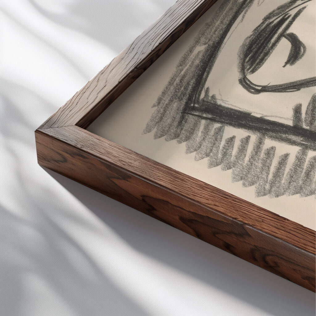 Study of a woman in a scarf composed on a diagonal 1938 Mikulas Galanda close up dark wood mockup