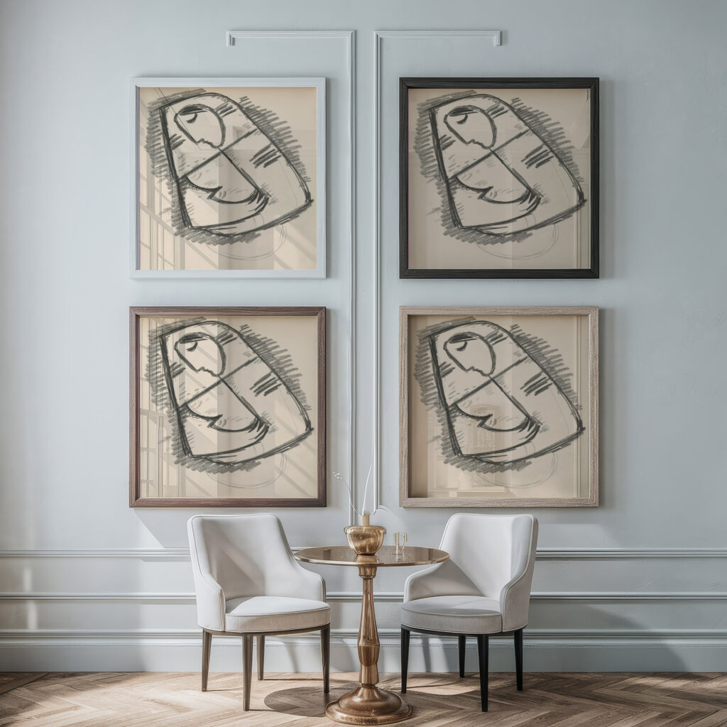 Study of a woman in a scarf composed on a diagonal 1938 Mikulas Galanda framed posters mockup